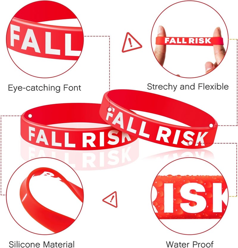 Sumind 12 Pcs Fall Risk Bracelet Emergency Alert Wristband for Elderly Patient Wristbands Fall Risk Silicone Rubber Bracelets for Men Women Old People Gifts(Red) - Image 4